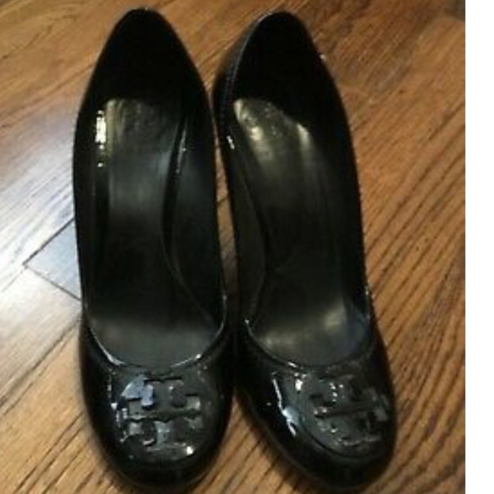 Tory Burch Sophie Black Patent Wedges Shoes Heels